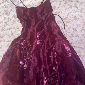 Wine Color Satin Open Back Maxi Dress